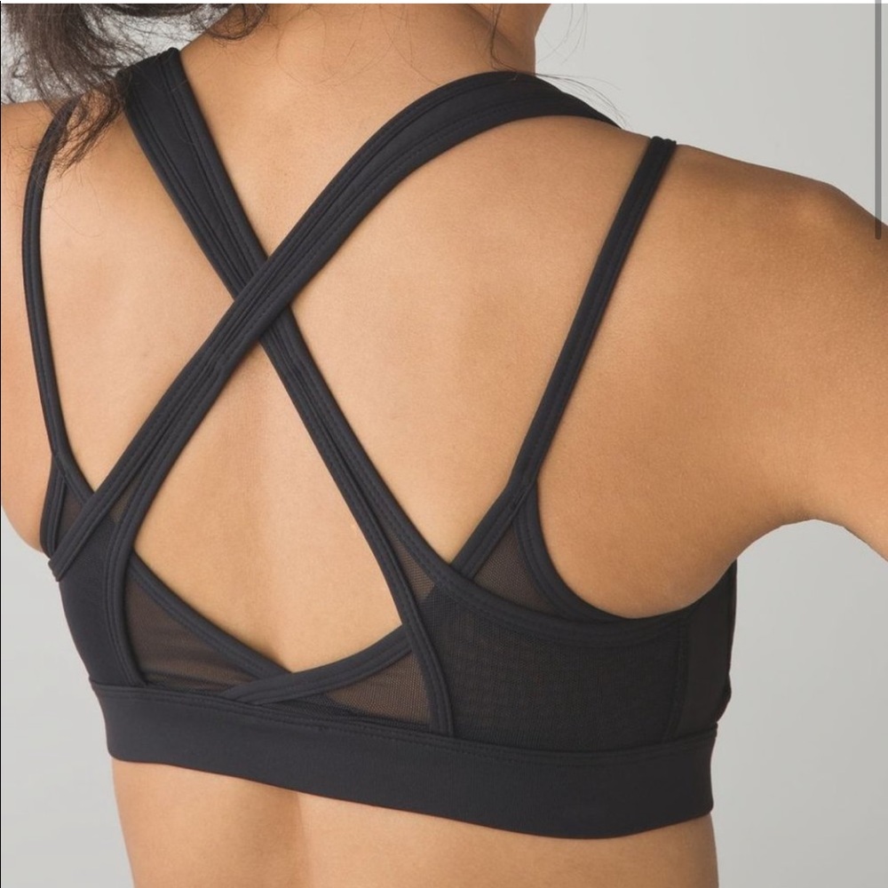 Lululemon Get Down Sports Bra Black Mesh Strappy Padded Straps